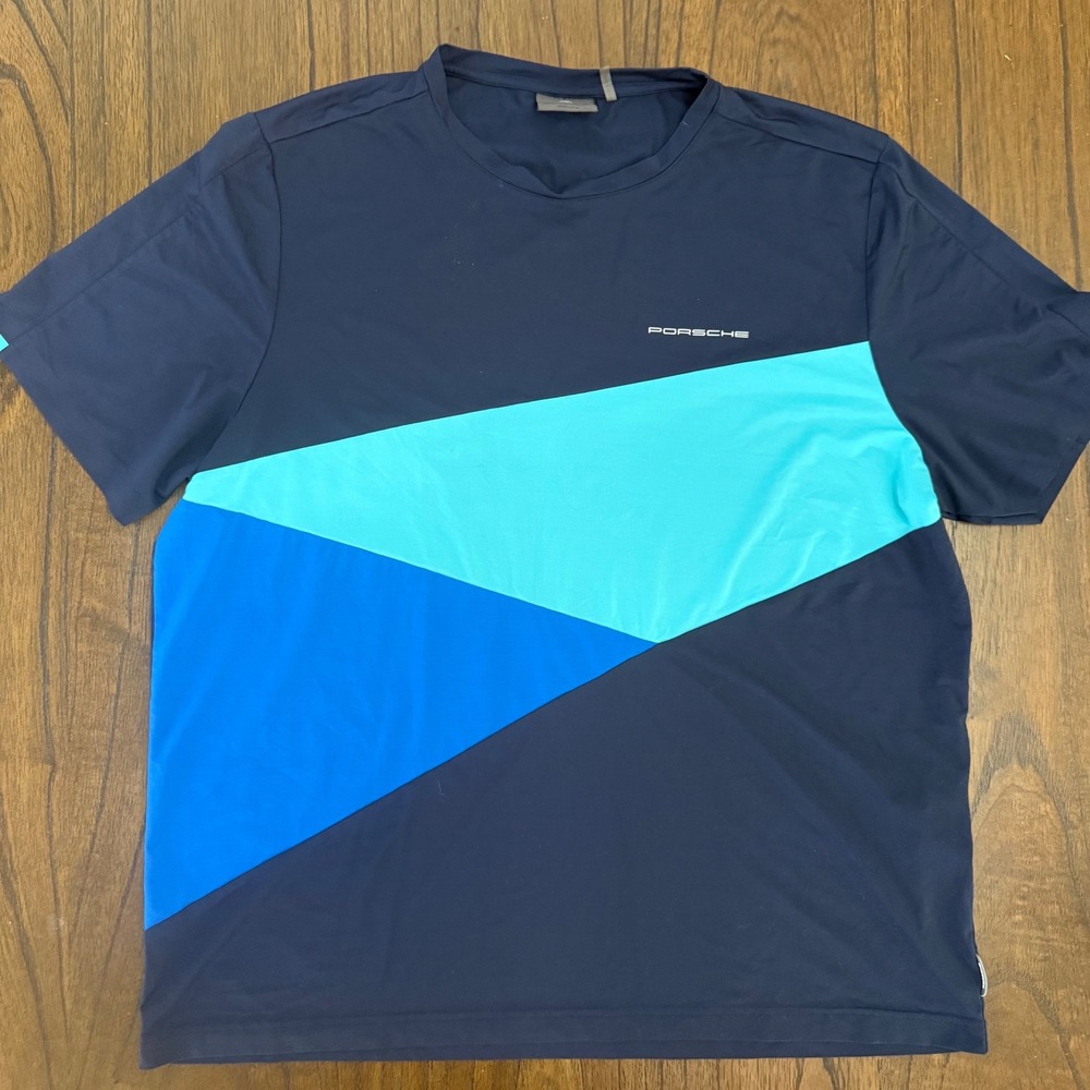 Porsche Mens Colorblock Performance T-Shirt Navy Blue XL